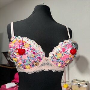 Embellished Pink Lace Bra
